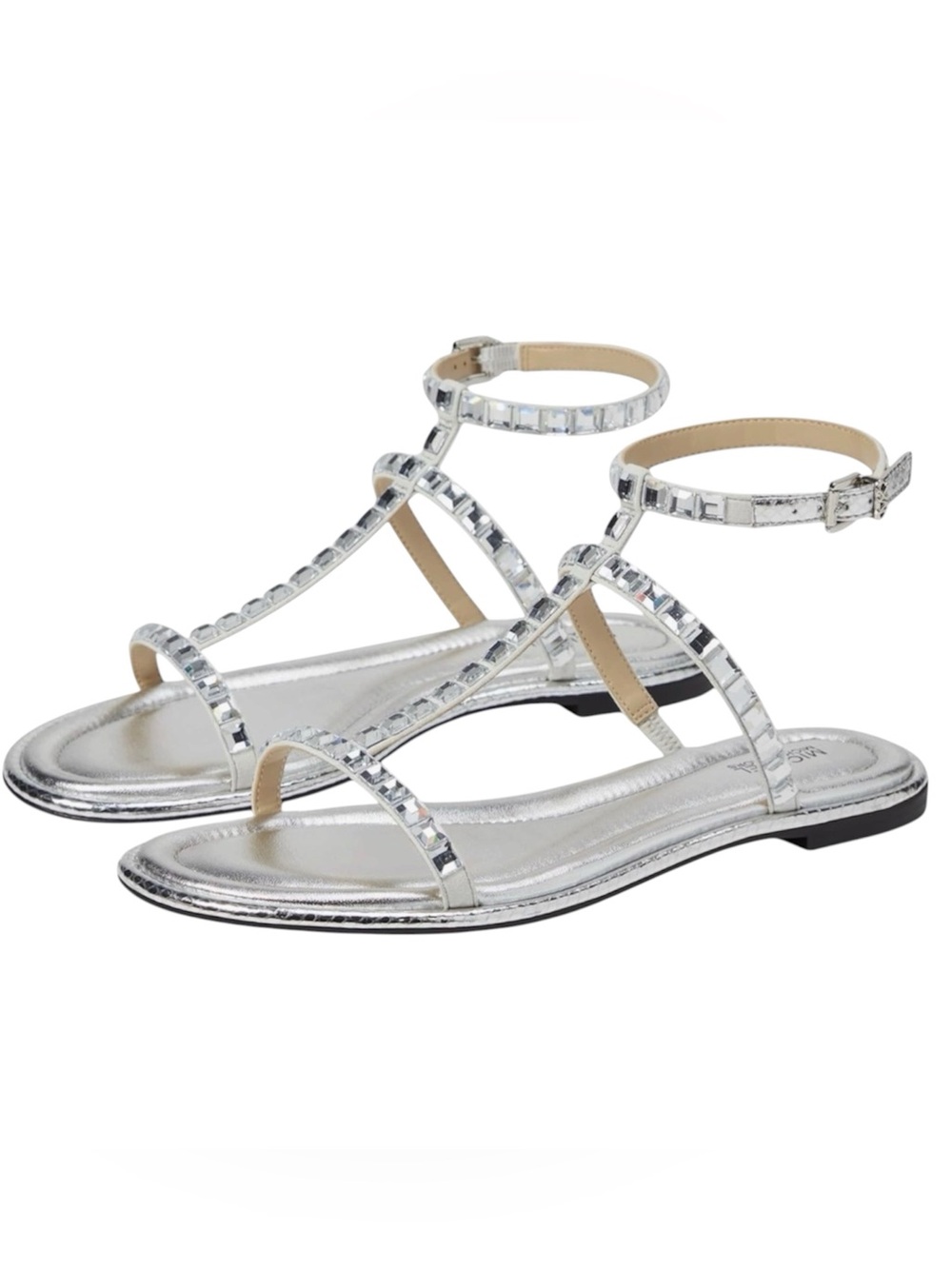 Michael Kors Silver T-Strap Jewel Flat Sandals